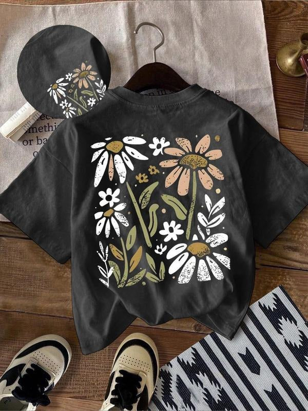 Women's Floral Print Round Neck Tee, Fashion Casual Crew Neck T-Shirt for Daily Holiday Vacation Outdoor Wear, Ladies...