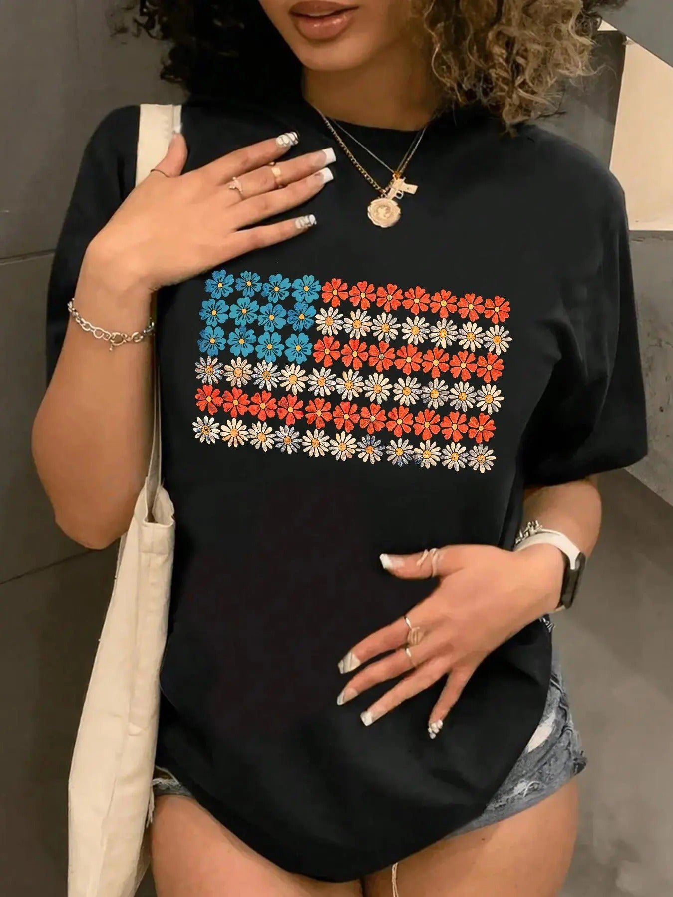 Women's Floral Print Round Neck Tee, Fashion Casual Short Sleeve T-shirt for Daily Wear, Ladies Clothes for All Seasons...
