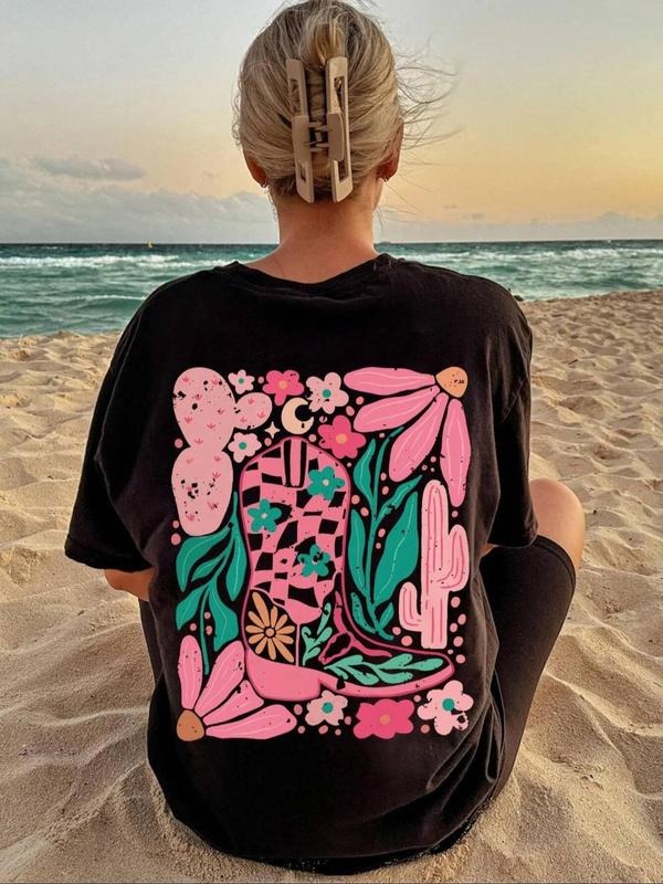 Women's Floral Print Round Neck Tee, Vintage Trendy Casual Crew Neck T-shirt for Daily Wear, Ladies Summer Outfit, Top...