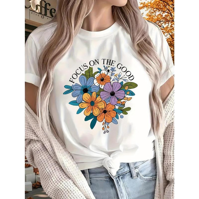 Women's Floral Print T-Shirt | Round Neck, Short Sleeve | All-Season Comfort | Machine Washable | Vibrant Flower Design...