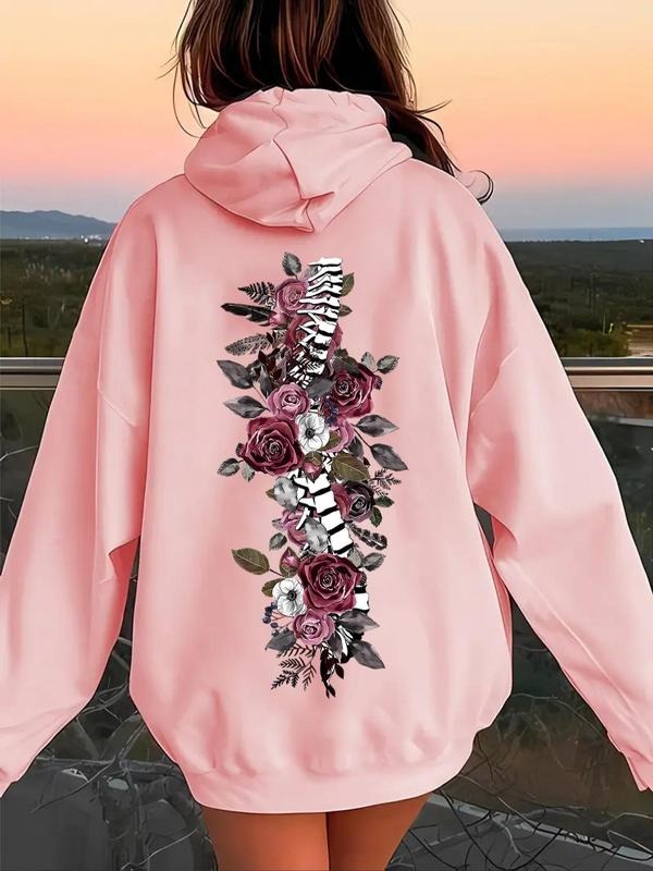 Women's Floral Print Thermal Lined Hoodie, Fashion Casual Drawstring Pocket Hooded Sweatshirt for Daily Holiday Outdoor...