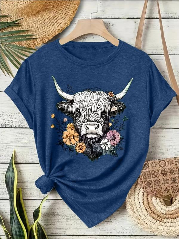 Women's Floral Print Vintage Style Summer Casual Sports Top, Round Neck Short Sleeve T-Shirt, Comfortable Breathable Fit...