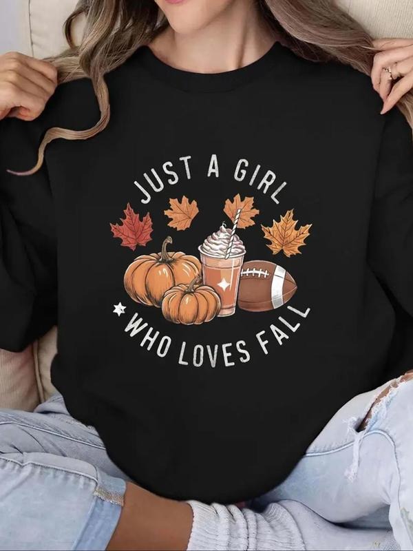 Women's Football & Leaf Print Drop Shoulder Sweatshirt, Casual Long Sleeve Round Neck Pullover for Fall & Winter, Ladies...