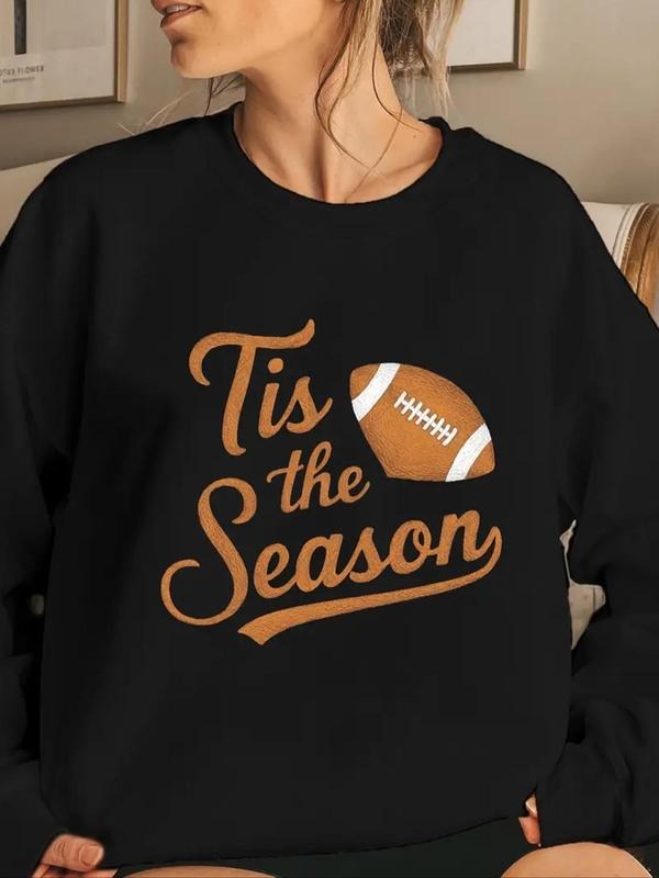 Women's Football & Letter Print Drop Shoulder Sweatshirt, Casual Long Sleeve Round Neck Pullover for Fall & Winter,...
