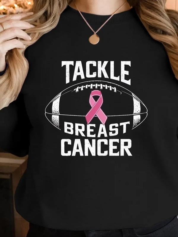 Women's Football & Letter Print Round Neck Pullover, Casual Long Sleeve Crew Neck Sweatshirt for Fall & Winter, Women's...