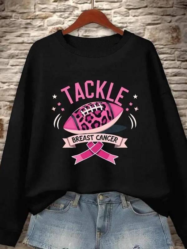 Women's Football & Letter Print Round Neck Sweatshirt, Casual Long Sleeve Crew Neck Pullover for Fall & Winter, Women's...