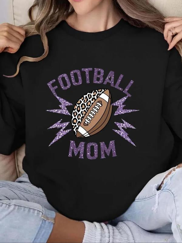 Women's Football & Letter Print Thermal Lined Sweatshirt, Casual Long Sleeve Round Neck Pullover for Fall & Winter,...