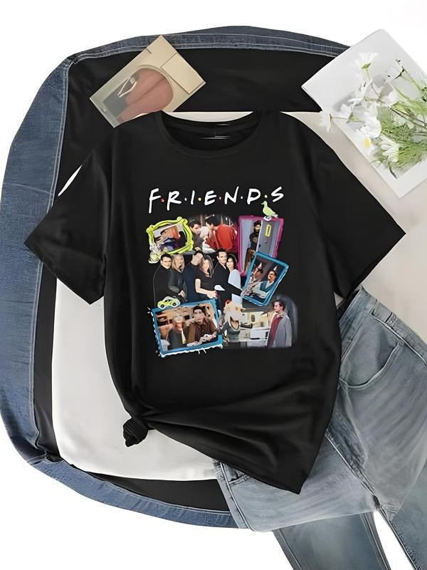 Women's Friends Graphic Print Round Neck Tee, Fashion Casual Short Sleeve T-shirt, Ladies Summer Clothes for Daily Wear,...