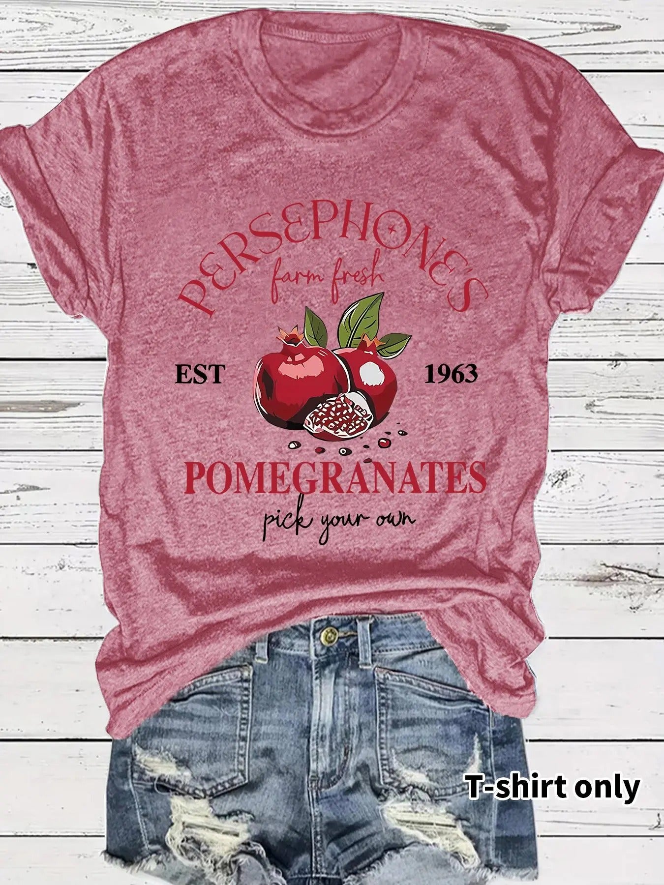 Women's Fruit & Letter Print Round Neck Tee, Casual Short Sleeve Crew Neck T-shirt for Summer, Fashion Women's Top for...