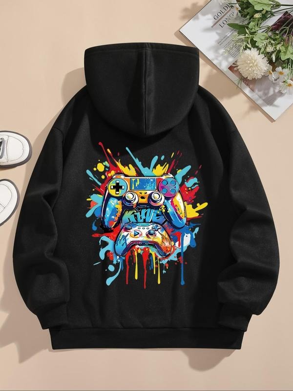 Women's Gaming Controller Print Drawstring Pocket Hoodie, Fashion Casual Hooded Sweatshirt For Daily Holiday Outdoor...
