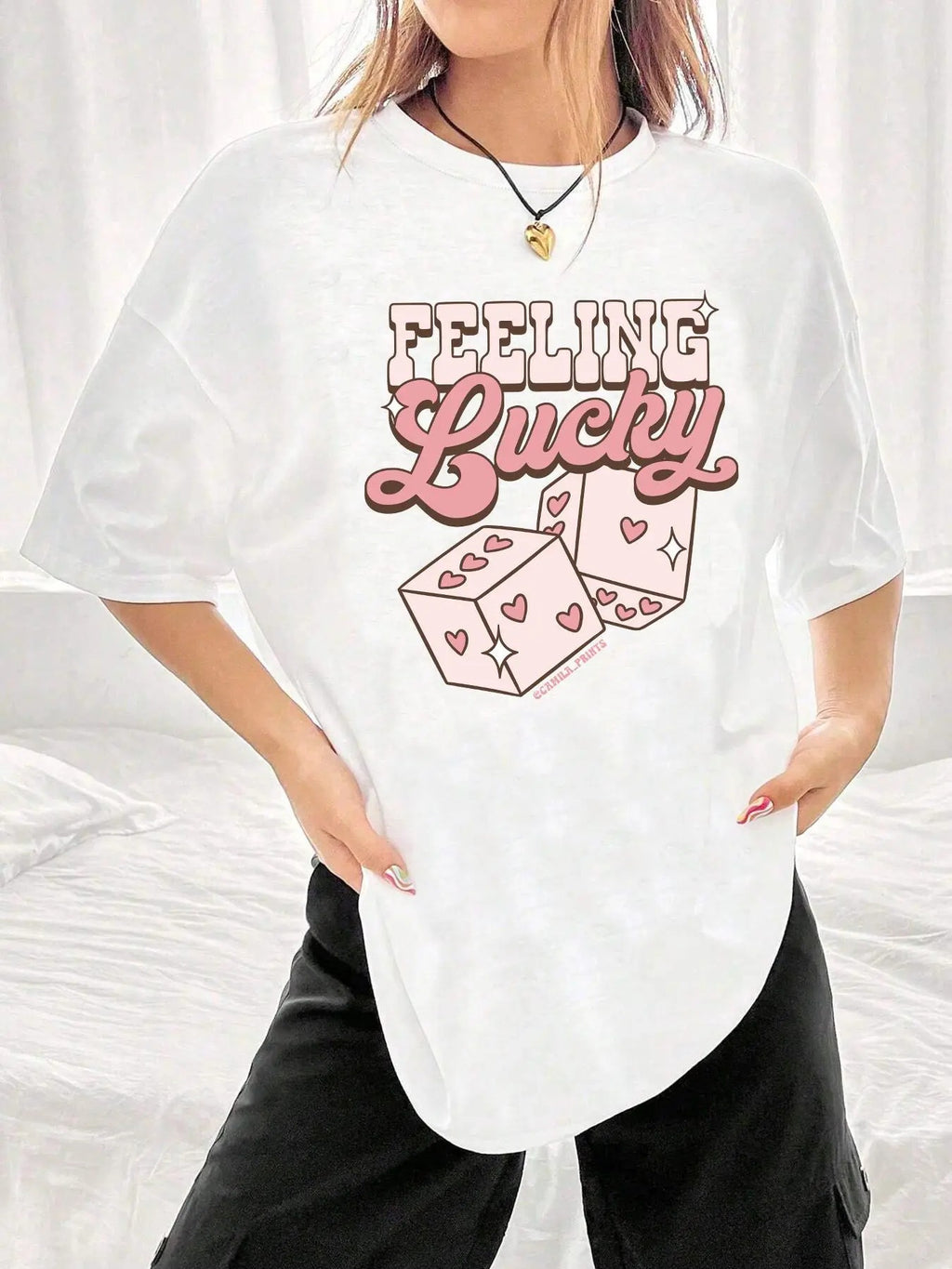 Women's Geometric & Letter Print Round Neck Tee, Trendy Casual Drop Shoulder Half Sleeve T-shirt for Daily Wear, Ladies...