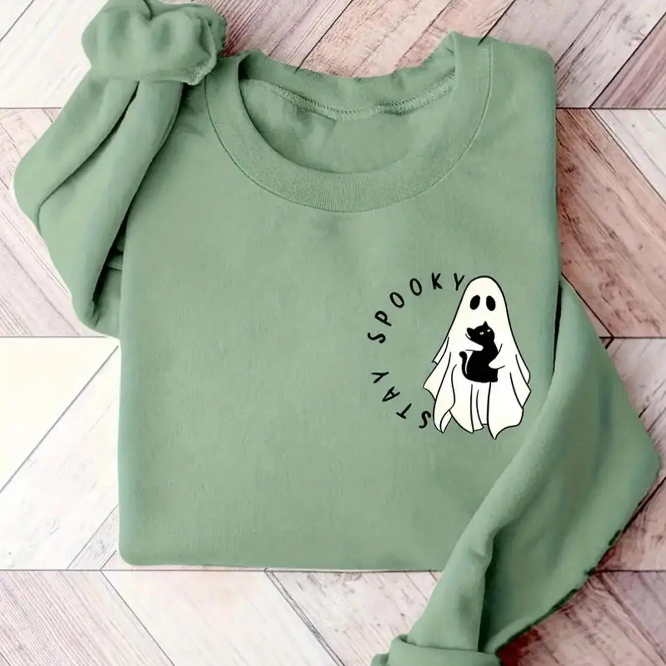 Women's Ghost & Letter Print Crew Neck Drop Shoulder Pullover, Casual Long Sleeve Sweatshirt for Fall & Winter, Ladies...