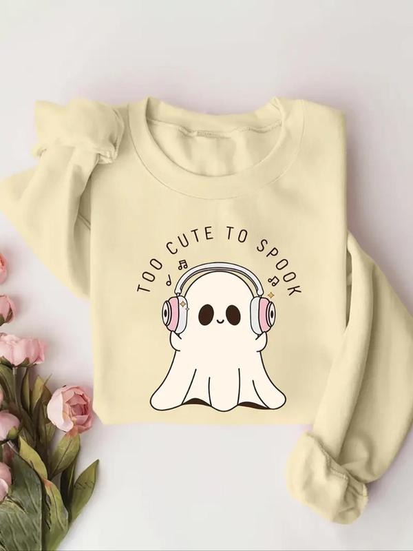 Women's Ghost & Letter Print Sweatshirt, Casual Long Sleeve Pullover for Fall & Winter, Women's Clothes for Daily Wear...