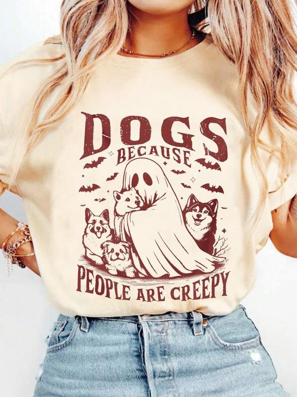 Women's Ghost Graphic Round Neck Short Sleeve T-Shirt, Casual Loose Fit Summer Top, Trendy Fashion Tee for Daily Wear...