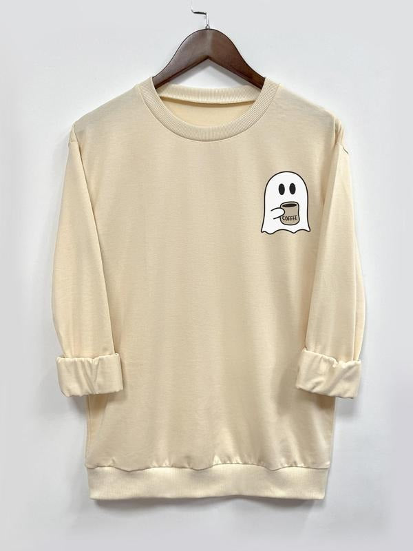 Women's Ghost Print Crew Neck Pullover, Casual Long Sleeve Sweatshirt for Halloween Fall & Winter, Women's Clothes for...