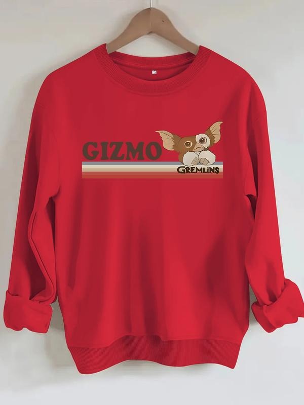 Women's Gizmo Gremlins Cartoon Print Round Neck Sweatshirt, Casual Fitted Pullover, All-Season Comfort, Easy Care Fabric...