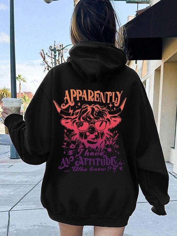 Women's Goat Head Print Thermal Lined Hoodie, Fashion Casual Long Sleeve Hooded Sweatshirt for Daily Holiday Outdoor...