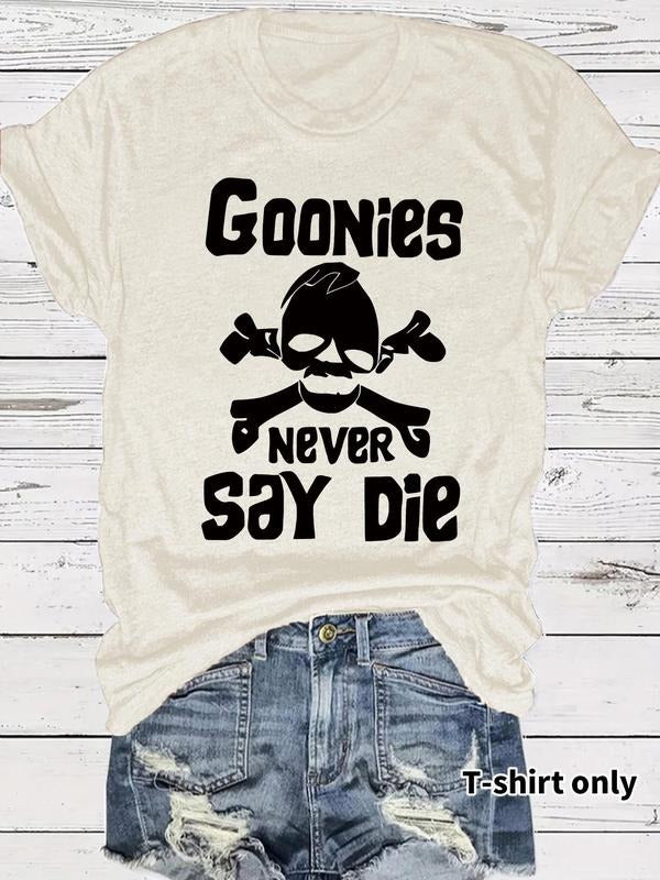 Women's Goonies Never Say Die Round Neck Graphic Tee, Vintage Trendy Casual Short Sleeve T-shirt for Daily Wear, Ladies...
