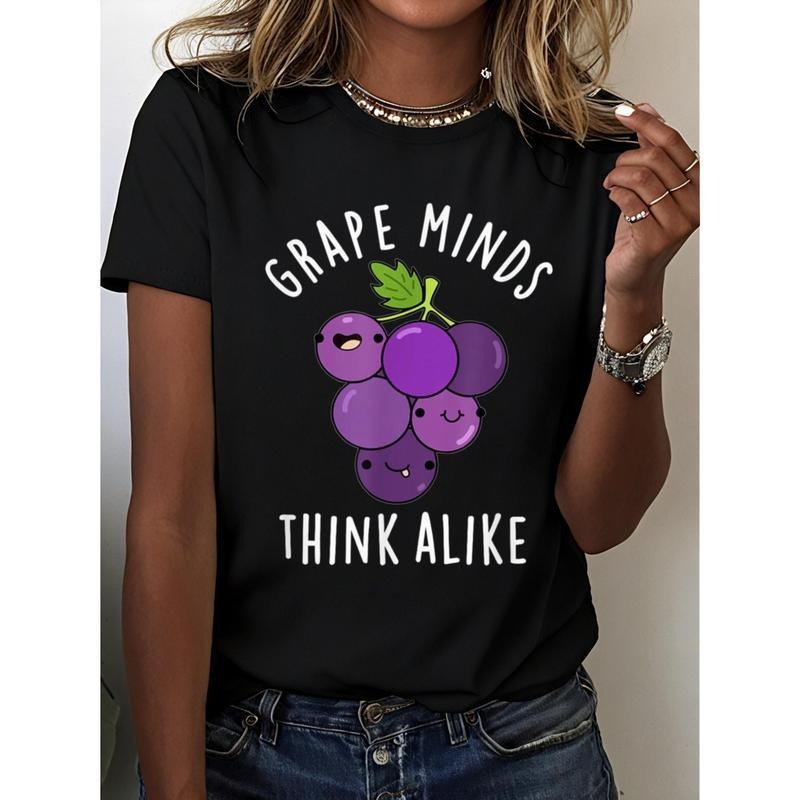 Women's Grape Minds Think Alike Funny Fruit Pun Short Sleeve Crew Neck T-Shirt 100% Cotton Hoodie, Sweatshirt
