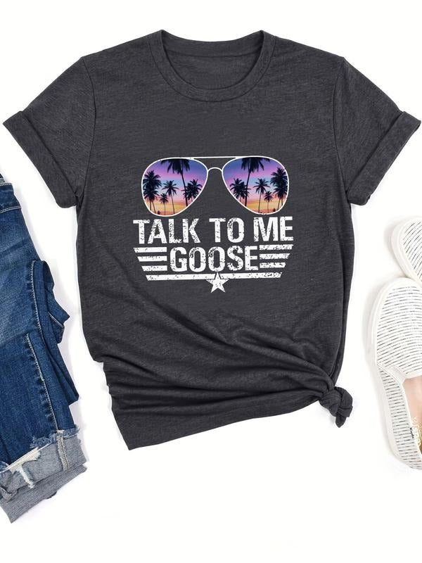 Women's Graphic & Letter Print Round Neck Tee, Summer Clothes Women, Casual Short Sleeve T-Shirt for Summer, Women's Top...