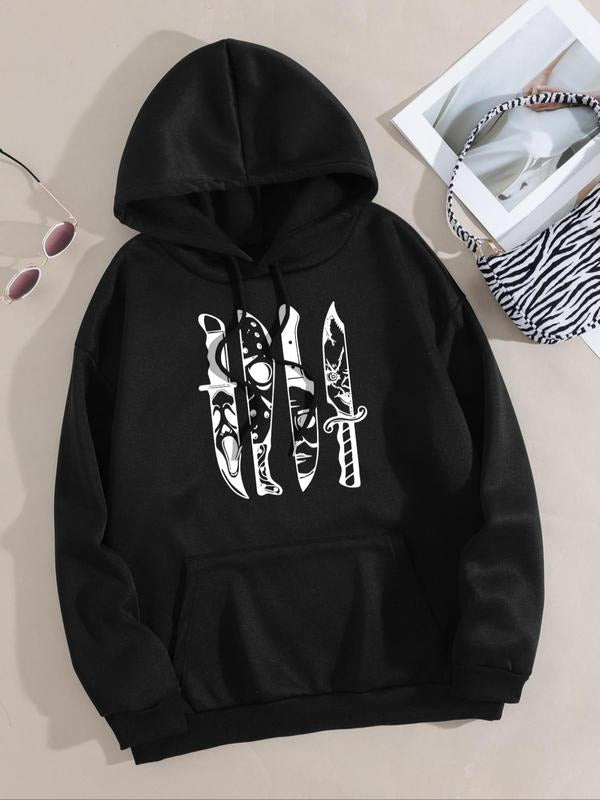 Women's Graphic Print Drop Shoulder Drawstring Hoodie, Casual Pocket Longsleeves Hooded Sweatshirt, Comfort Pullover Tops...