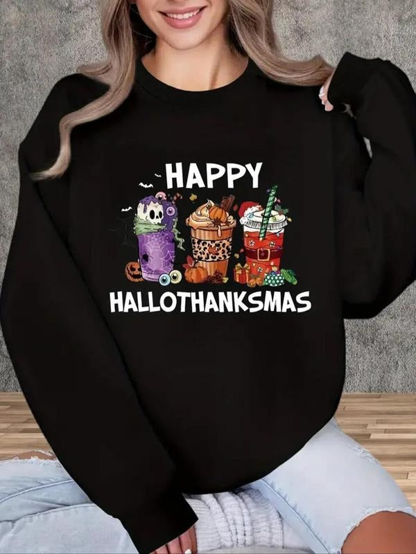 Women's Graphic Print Drop Shoulder Sweatshirt, Casual Long Sleeve Round Neck Pullover for Daily Wear, Ladies Fall &...