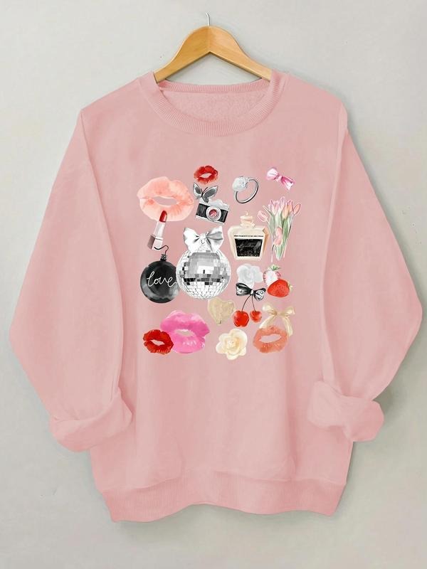 Women's Graphic Print Drop Shoulder Sweatshirt, Casual Long Sleeve Round Neck Pullover for Fall & Winter, Women's Clothes...