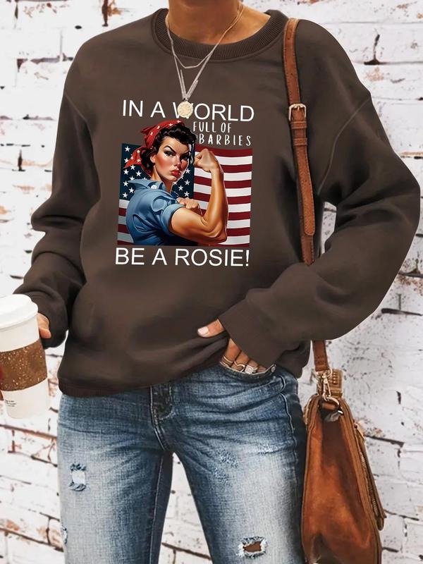 Women's Graphic Print Round Neck Sweatshirt, Casual Fashion Long Sleeve Pullover, Ladies Top for Daily Wear T-Shirts, Hoodie