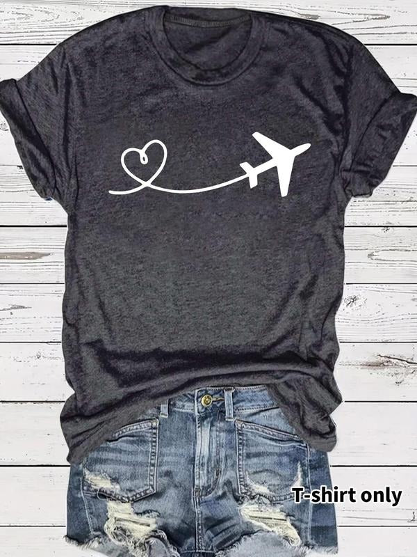 Women's Graphic Print Round Neck Tee, Casual Short Sleeve Crew Neck T-shirt for Summer, Fashion Women's Top for Daily...