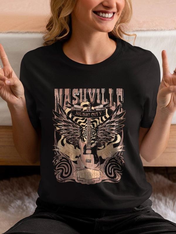Women's Graphic Print Round Neck Tee, Vintage Trendy Casual Short Sleeve T-shirt for Daily Wear, Ladies All Seasons...