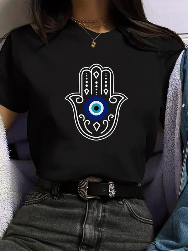 Women's Graphic Print Round Neck Tee, Vintage Trendy Casual Short Sleeve T-shirt for Daily Wear, Ladies All Seasons Tops...