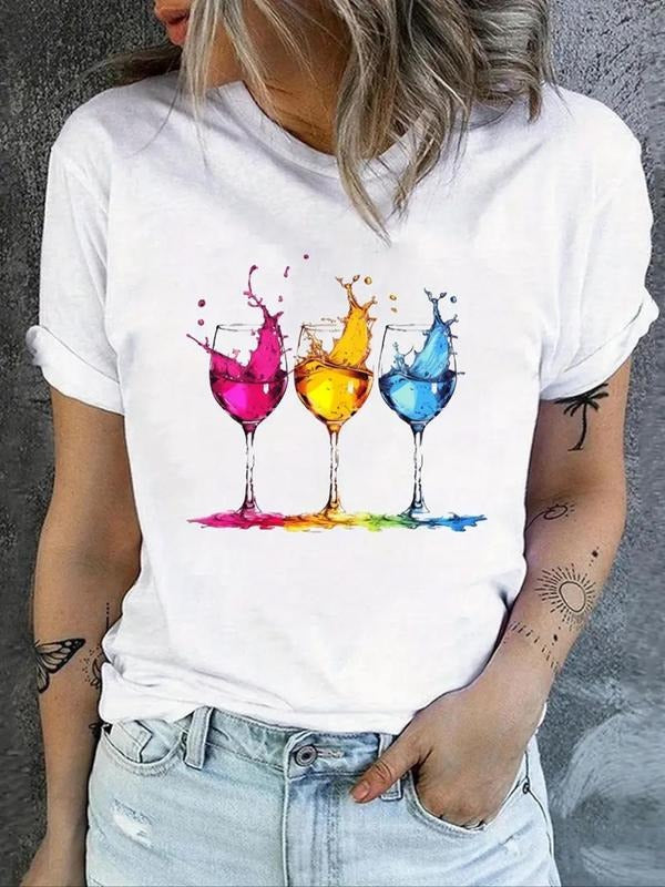Women's Graphic Round Neck Tee, Casual Crew Neck T-Shirt for Daily Holiday Vacation Outdoor Wear, Fashion Ladies Clothes...