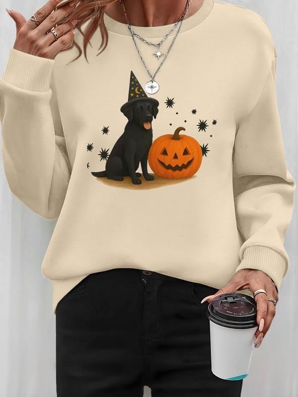 Women's Halloween Casual Long Sleeve Round Neck Pullover Sweatshirt, Fall & Winter Fitted Style, Multiple Colors...