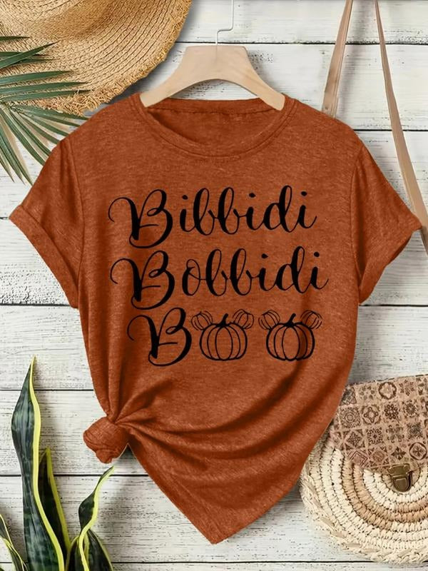 Women's Halloween Horror Print Vintage Casual Summer Top, Round Neck Short Sleeve T-Shirt, Comfortable Breathable Fit...