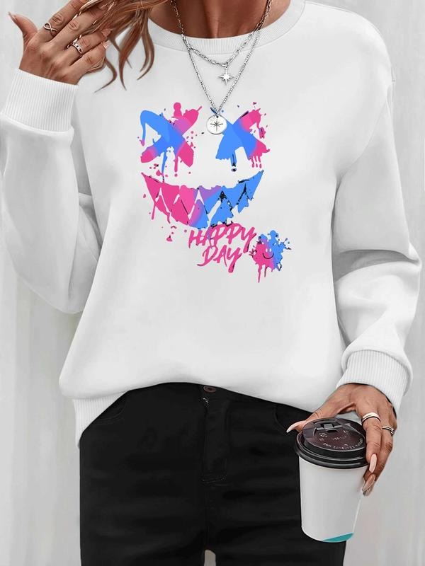 Women's Halloween Pop Art Print Long Sleeve Round Neck Pullover Sweatshirt, Casual Fitted Design, Available in 9 Colors...