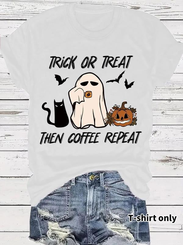 Women's Halloween Print Casual Summer Top, Round Neck Short Sleeve T-Shirt, Comfortable Breathable Fitted Design, S-Xxl...