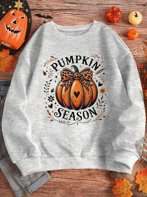 Women's Halloween Pumpkin Print Hoodie, Casual Fitted Round Neck Sweatshirt, Thick Knit Fall & Winter Fashion, Must-Have...