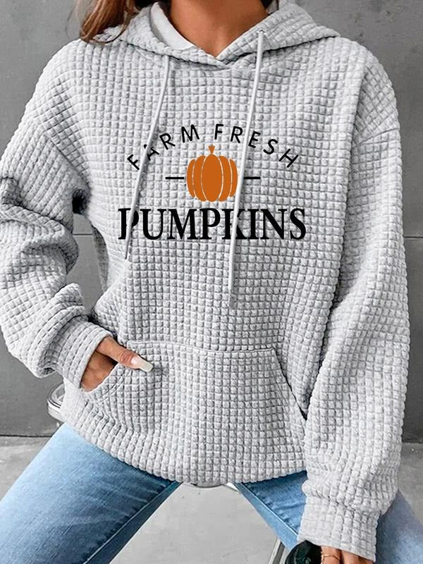Women's Halloween Pumpkin Print Hoodie, Casual Loose-Fit Long Sleeve Sweatshirt, Fall & Winter Kint Fabric, Fun Graphic...