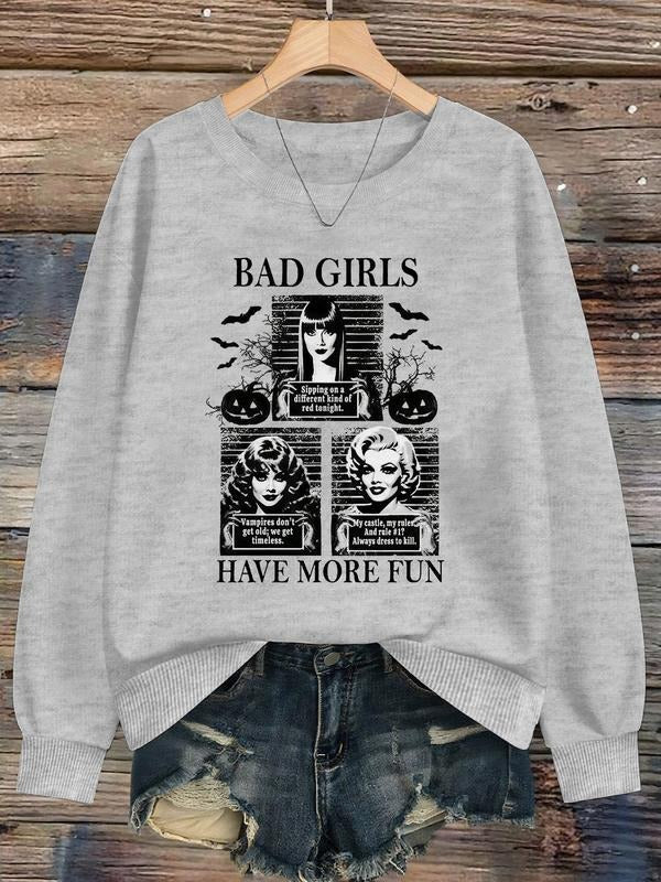 Women's Halloween Pumpkin Print Sweatshirt, Casual Fitted Round Neck Pullover, Fall & Winter Fashion, Trendy Ladies'...