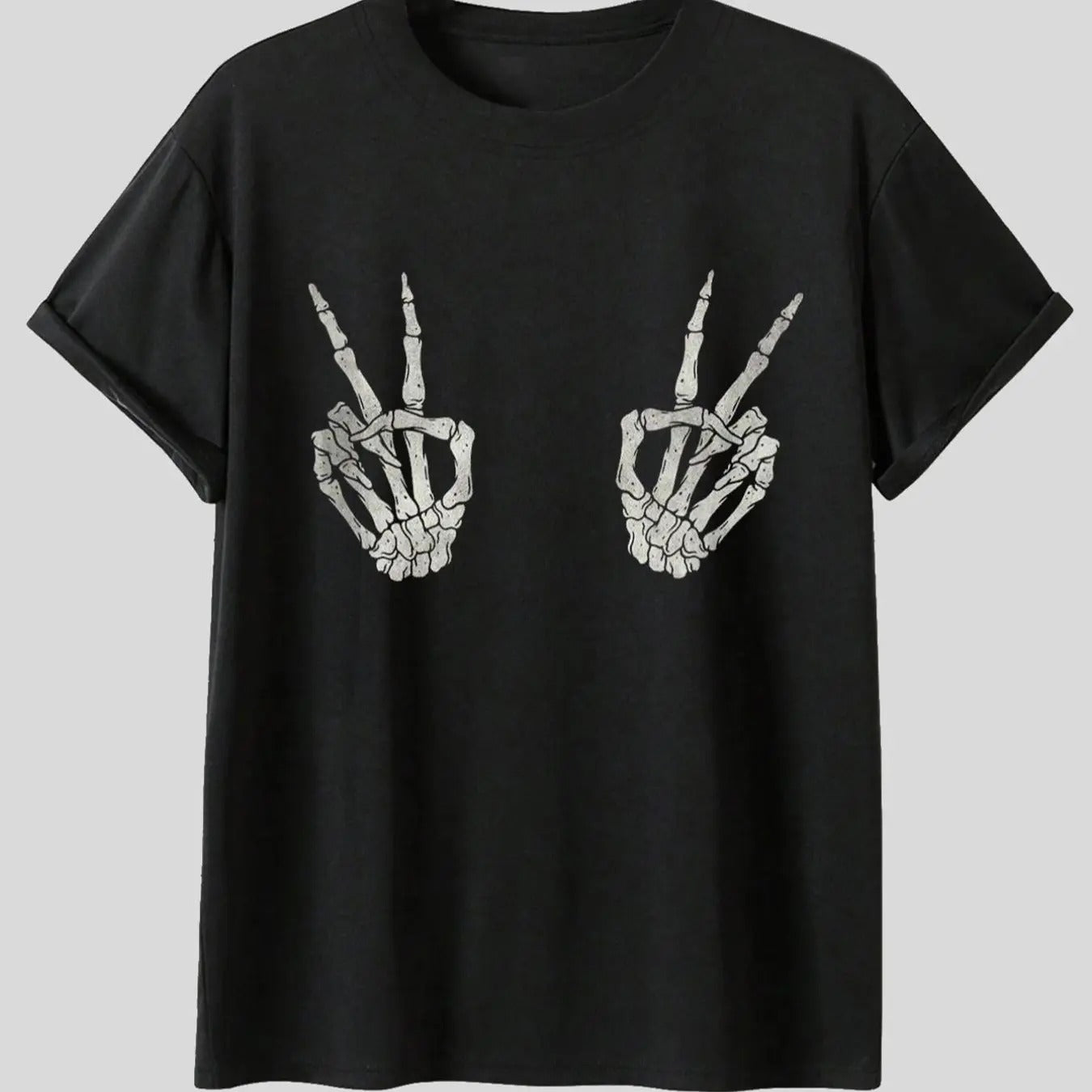 Women's Halloween Skeleton Hand Print  Short Sleeve  Tee, Casual Round Neck T-shirt for Summer, Women's Top for Daily...