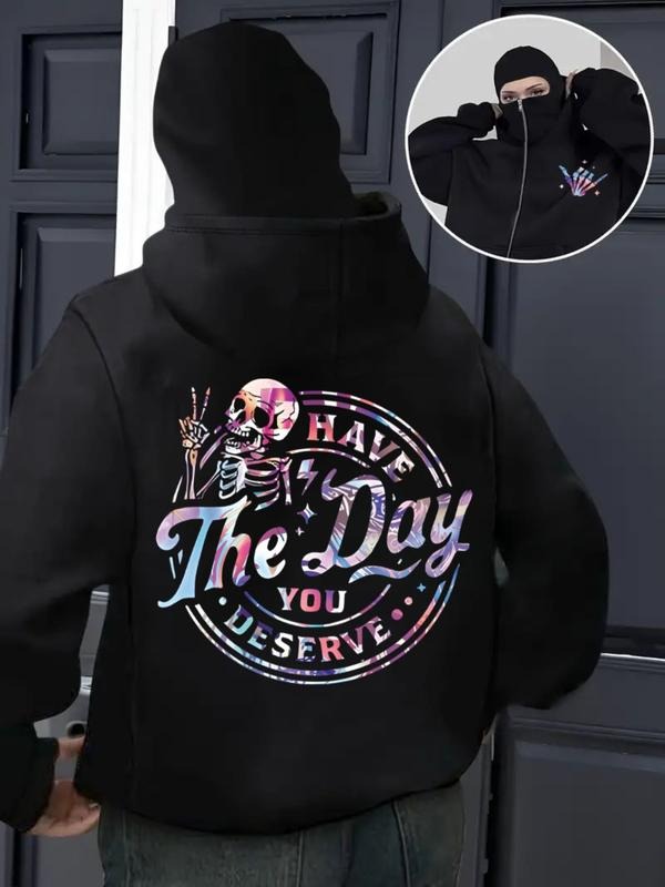 Women's Halloween Skull Print Hoodie, Casual Drawstring Long Sleeve Sweatshirt, Double Layer Cap Design, Perfect for Fall...