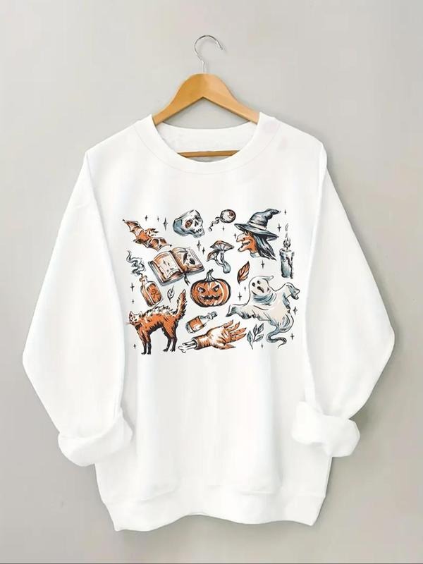 Women's Halloween Themed Animal Print Crew Neck Pullover, Casual Long Sleeve Sweatshirt for Daily Wear, Ladies Fall &...