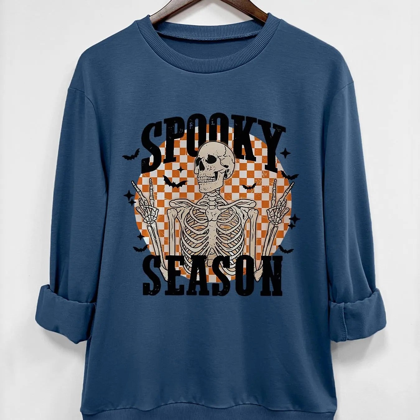 Women's Halloween Themed Cartoon Skeleton Print Drop Shoulder Pullover, Fashion Casual Long Sleeve Crew Neck Sweatshirt...
