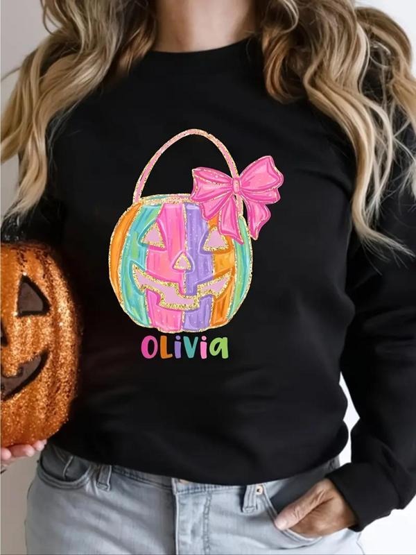 Women's Halloween Themed Drop Shoulder Pullover, Fashion Casual Crew Neck Sweatshirt for Daily Holiday Outdoor Wear,...