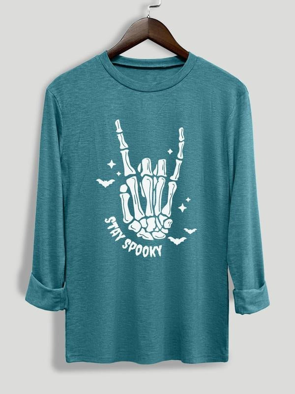 Women's Halloween Themed Graphic Print Round Neck Tee, Fashion Casual Long Sleeve T-shirt for Daily Outdoor Wear, Women's...