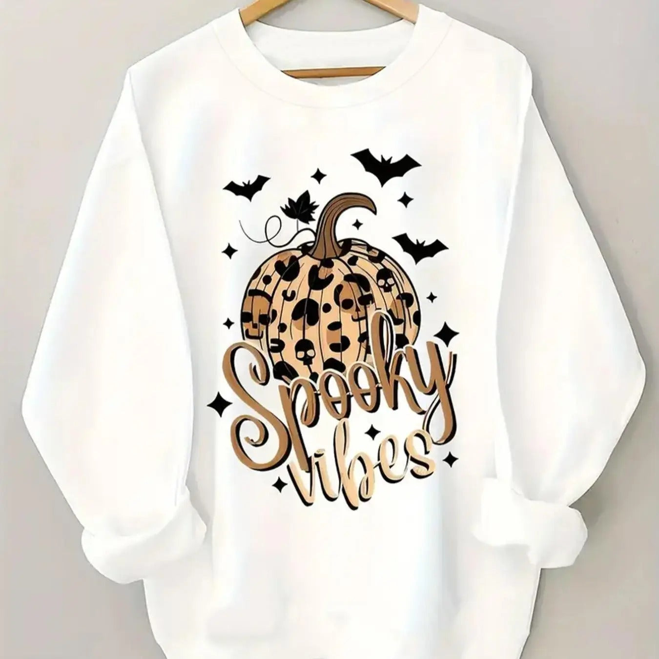 Women's Halloween Themed Pumpkin Print Drop Shoulder Sweatshirt, Casual Long Sleeve Round Neck Pullover for Daily Wear,...