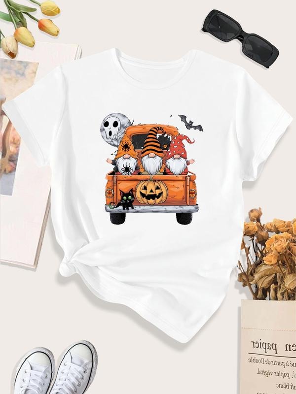 Women's Halloween Themed Short Sleeve Graphic Tee, Casual Round Neck T-shirt for Daily Wear, Ladies Clothes for All...