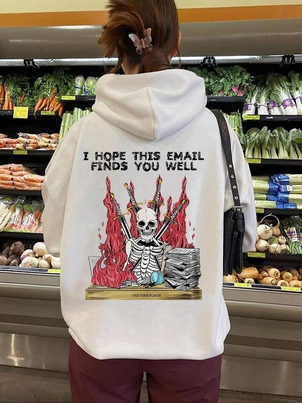 Women's Halloween Themed Skeleton & Letter Print Hoodie, Fashion Casual Hooded Sweatshirt for Daily Holiday Outdoor Wear,...
