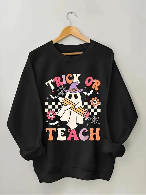 Women's Halloween Themed Sweatshirt, Casual Long Sleeve Round Neck Pullover For Fall & Winter, Women's Clothes For Daily...