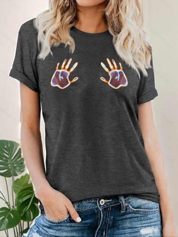 Women's Hand Print Short Sleeve Tee, Casual Round Neck T-Shirt for Summer, Fashion Women's Top for Daily Wear Hoodie,...